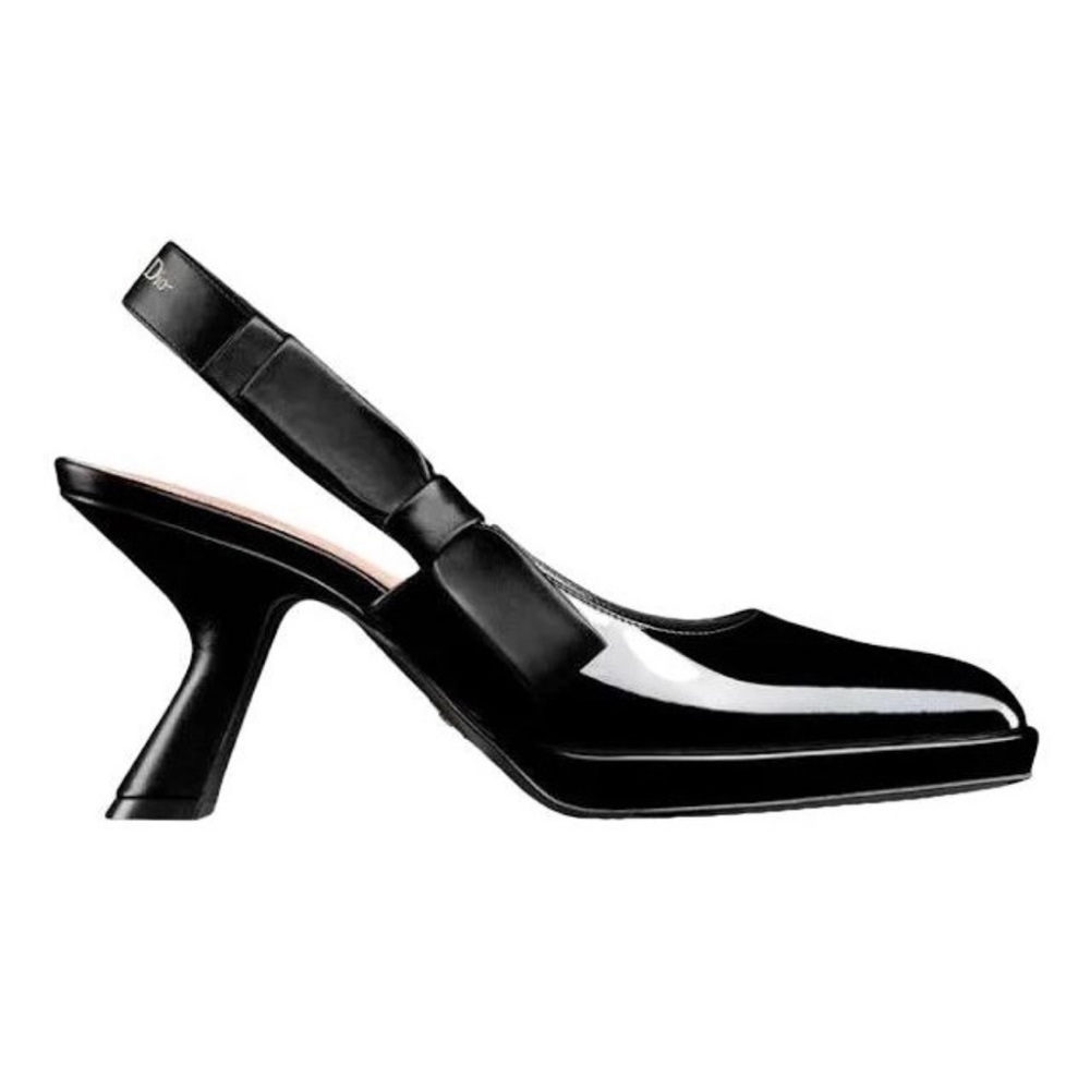 Dior Black Glossy Slingback Heels